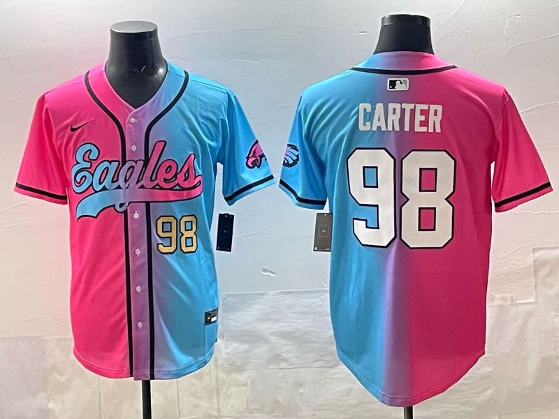 Men 2025 Philadelphia Eagles 98 Carter Blue pink Nike Limited NFL Jersey style 04